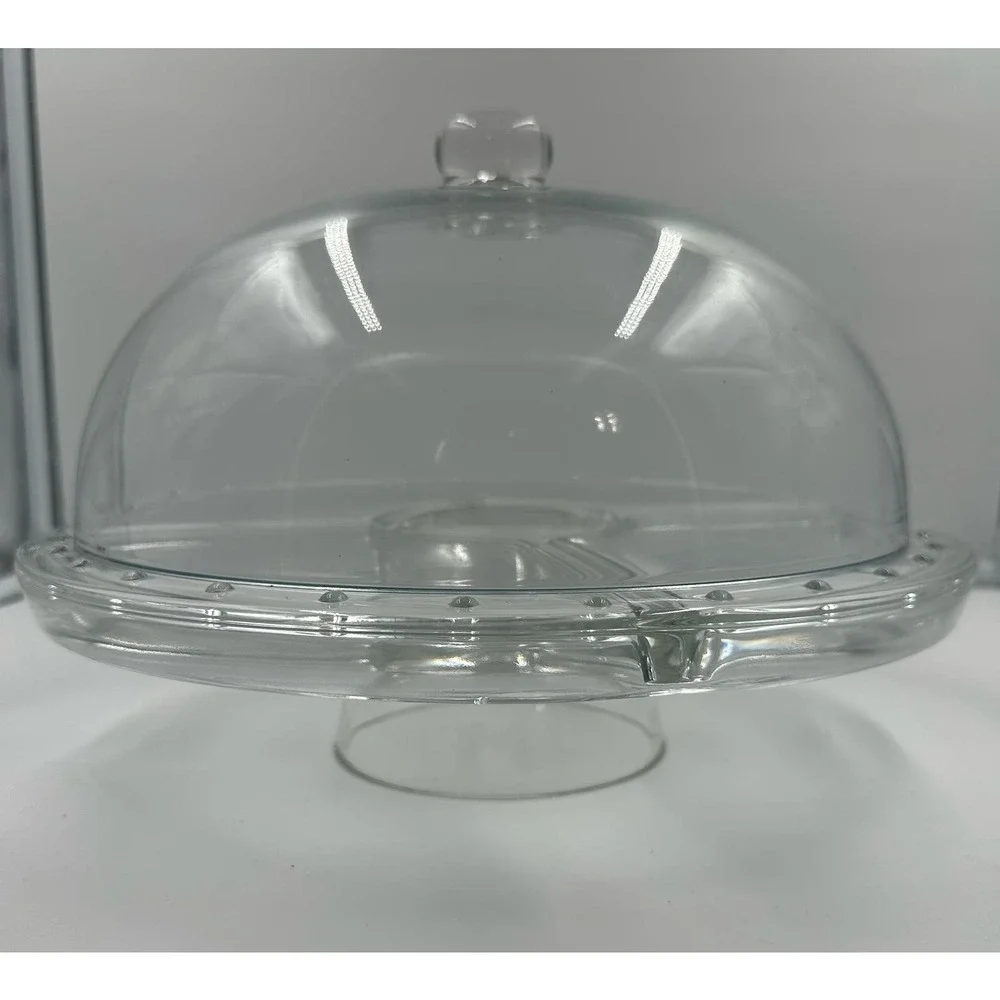 Vintage Pedestal Glass Cake Stand with Dome Holds 12
